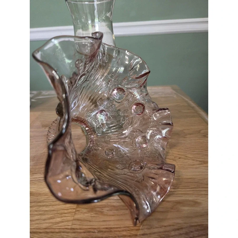 Vintage Fenton Amethyst 3 Piece FAIRY LAMP Cabbage Roses Candles